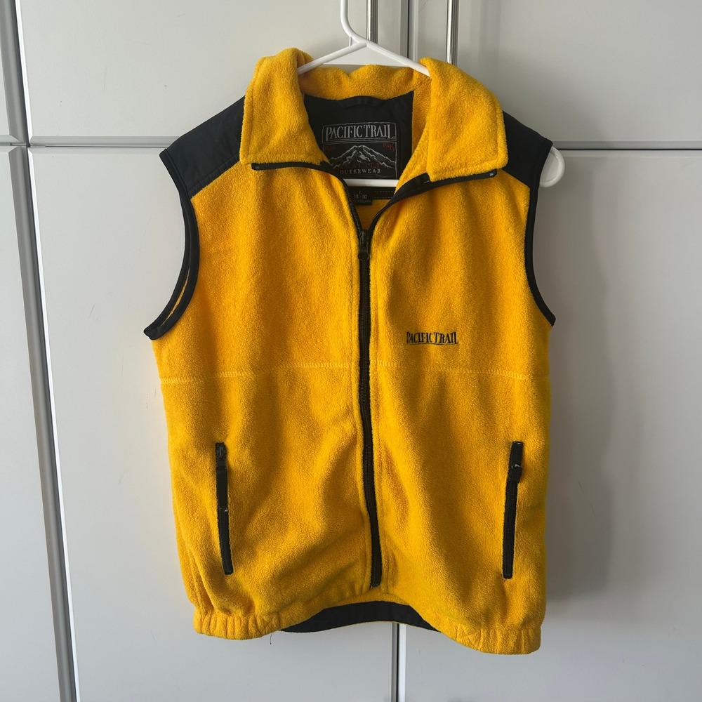 Pacific Trail Yellow Fleece Vest Youth Large 14-16 Black Trim Full Zip Outdoor